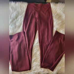 Topshop burgundy ribbed flare leg pants